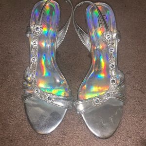 Sexy silver rhinestone heels 6.5.